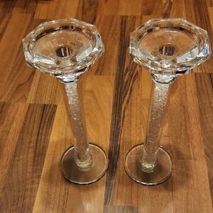 Elegant Tall Crystal Candle Holders Filled With Iridescent Crystal Rhinestones